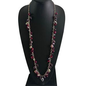 Avenue Beaded Necklace Women's Gold-tone Chain Red Stone & Beads Adjustable